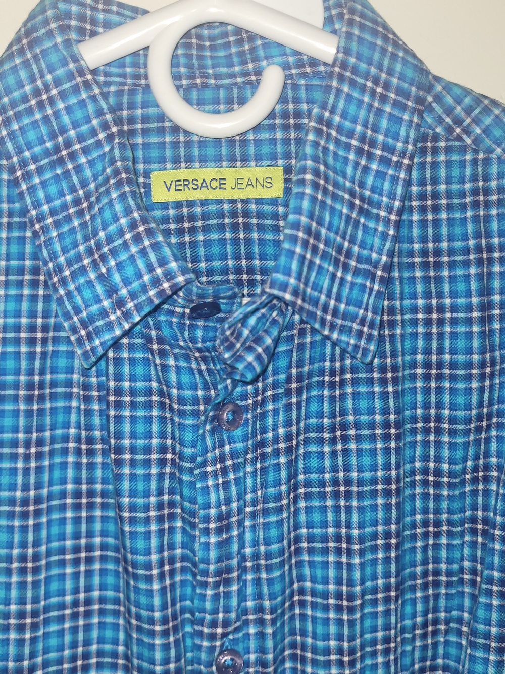 Versace Jeans Blue Plaid Shirt with White Accents